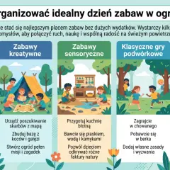 Pomysły na zabawy dla dzieci w ogrodzie: ruchowe, kreatywne, sensoryczne, gry podwórkowe i piknik na zakończenie dnia.