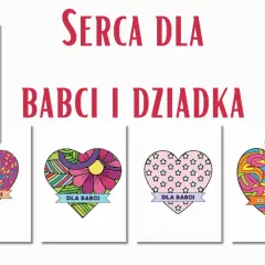 Kolorowe serca dla babci i dziadka, praca plastyczna. Różne wzory i barwy, idealne na prezent.
